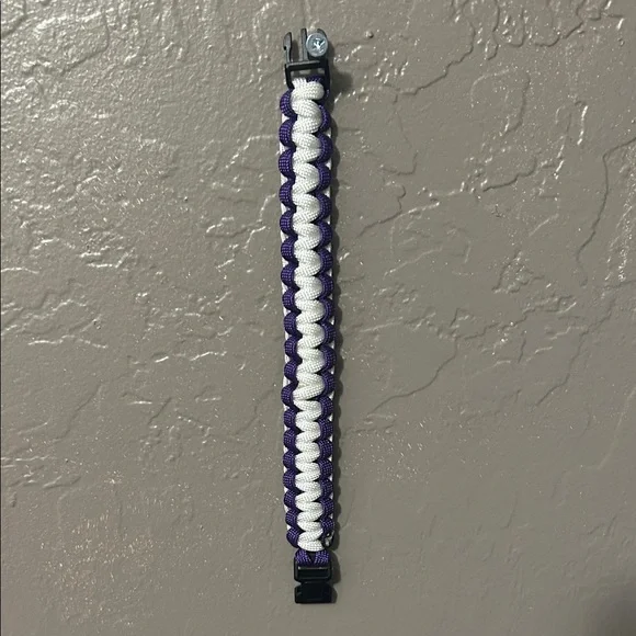 Handmade Paracord Braided Bracelet with Purple and White | Pick Your Size - Picture 2 of 4